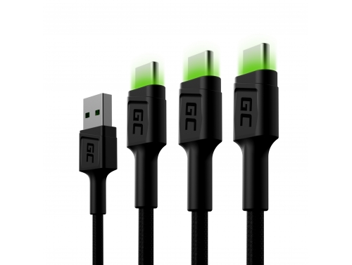 Набір 3x Green Cell GC Ray - USB-C 120 см, світлодіодний світлодіод, Schnellladung Ultra Charge, QC 3.0