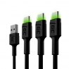 Набір 3x Green Cell GC Ray - USB-C 120 см, світлодіодний світлодіод, Schnellladung Ultra Charge, QC 3.0