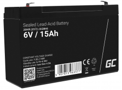 AGM GEL Batterie 6V 15Ah Blei Akku Green Cell Wartungsfreie für Alarm und Beleuchtung