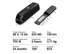 Green Cell E-Bike Akku 48V 13Ah (624Wh) GC PowerMove Li-Ion Down Tube Batterie mit Ladegerät