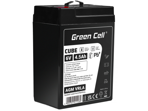 Green Cell CUBE AGM IP54 6V 4.5Ah VRLA акумулятор для іграшок, сигналізації, дитячого транспорту.