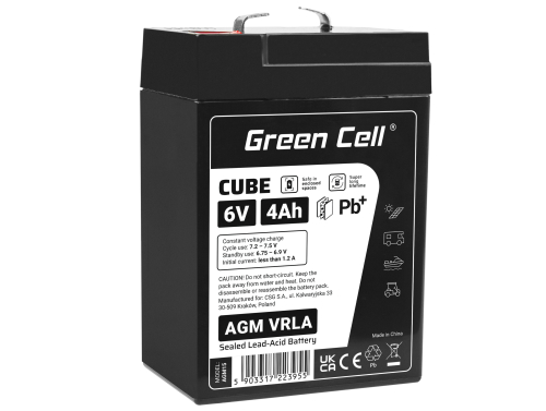 Green Cell CUBE AGM IP54 6V 4Ah VRLA акумулятор для іграшок, сигналізації, дитячих транспортних засобів.