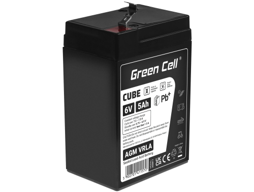 Green Cell CUBE AGM IP54 6V 5Ah VRLA акумулятор для іграшок, сигналізації, дитячих транспортних засобів.