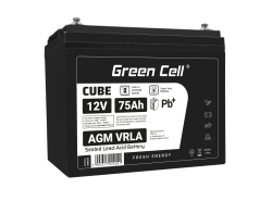 Green Cell CUBE AGM IP54 12V 75Ah VRLA акумулятор для рибальських човнів, скутерів, газонокосарок, тракторів.