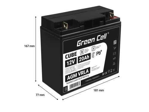 Green Cell Cell® AGM 12V 20Ah акумулятор Свинцева батарея VRLA Фотоелектрична сонячна батарея для інвалідного візка Unbemann Car