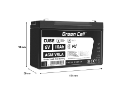 Green Cell ® Gel Batterie AGM VRLA 6V 10Ah