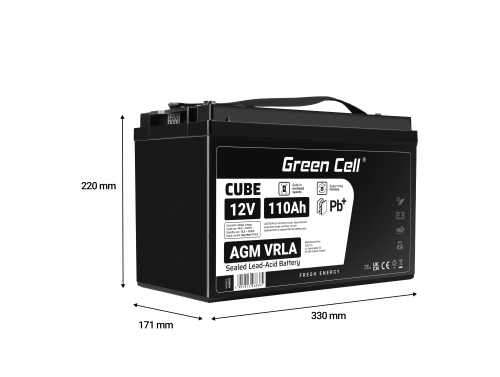 Green Cell ® AGM 12V 110Ah акумулятор VRLA свинцева батарея Unbemann рибальський різець човен скутер газон трактор газонокосарка