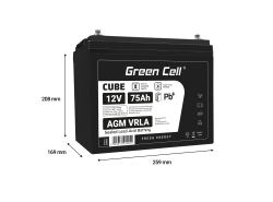 Green Cell Cell® AGM 12V 75Ah акумулятор Свинцева батарея VRLA Фотоелектрична сонячна батарея для інвалідного візка Unbemann Car