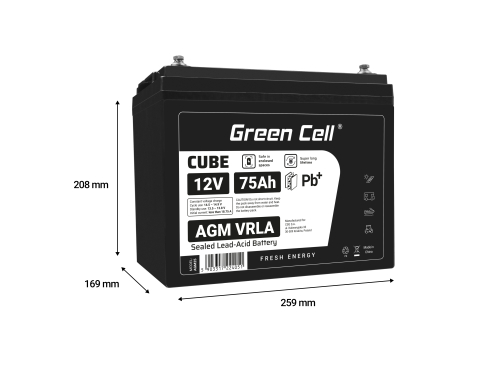 Green Cell Cell® AGM 12V 75Ah акумулятор Свинцева батарея VRLA Фотоелектрична сонячна батарея для інвалідного візка Unbemann Car