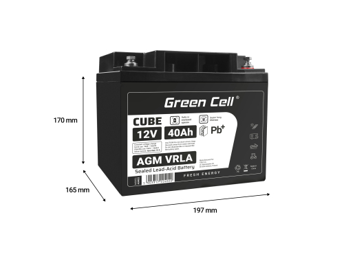 Green Cell Cell® AGM 12V 40Ah акумулятор Свинцева батарея VRLA Фотоелектрична сонячна батарея для інвалідного візка Unbemann Car