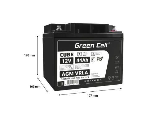 Green Cell ® AGM 12V 44Ah акумулятор VRLA свинцева батарея Unbemann рибальський різець човен скутер газон трактор газонокосарка