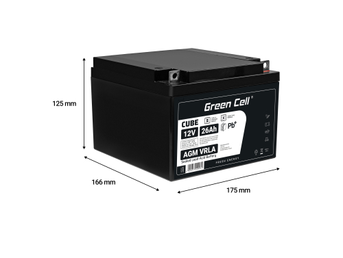 Green Cell Cell® AGM 12V 26Ah акумулятор VRLA свинцева батарея Unbemann рибальський різець човен скутер газон трактор газонокоса