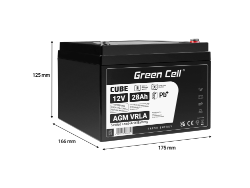 Green Cell ® AGM 12V 28Ah акумулятор VRLA свинцева батарея Unbemann рибальський різець човен скутер газон трактор газонокосарка