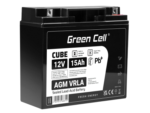 Green Cell® AGM 12V 15Ah акумулятор VRLA свинцево-кислотний акумулятор, який не потребує обслуговування рибальський катер, човен