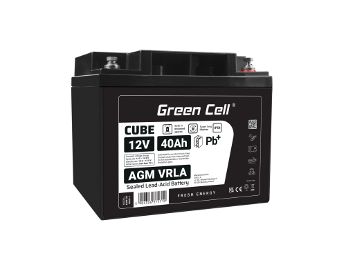 Green Cell CUBE AGM IP54 12V 40Ah VRLA акумулятор для фотоелектричної батареї та інвалідних візків.