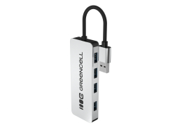 Адаптер Basic HUB Greencell USB-A 4in1 (4×USB 3.0) – швидкий трансфер до 5 Gb/s, алюмінієвий корпус