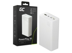 Greencell PowerPlay 30 - білий powerbank потужністю 30 000mAh, 22,5W, 4 порти