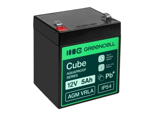 Greencell AGM VRLA 12V 5Ah безобслуговуваний акумулятор для кас, іграшок, камер (91x70x102mm)