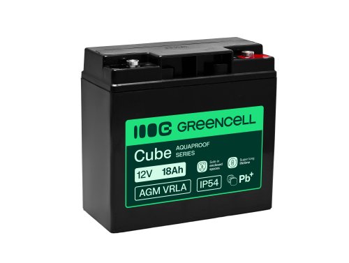 Greencell AGM VRLA 12V 18Ah безобслуговуваний акумулятор для каси, іграшок, камер (181x77x167mm)