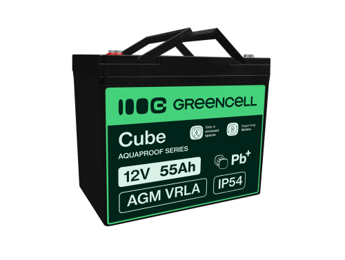 Green Cell CUBE AGM IP54 12V 55Ah VRLA акумулятор для рибальських човнів, скутерів, газонокосарок, тракторів.